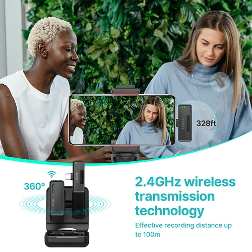 Ulanzi 2.4G 무선 라발리에 마이크 시스템, 음성 녹음 펜, 머프 오디오 소음 감소, 아이폰 안드로이드 스마트폰용 3
