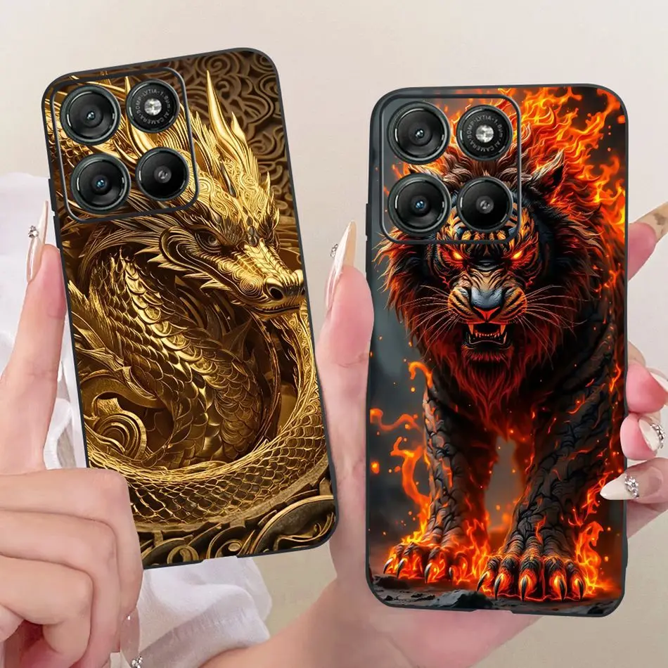 Cool Dragon Tiger Pattern Black Silicone Phone Case with Soft Bumpers