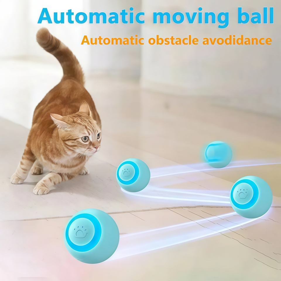 Interactive Cat Toy Ball Training Self-moving Kitten Electric Cat Ball Toys with Light USB Rechargeable Smart Pet Magic Ball Toy