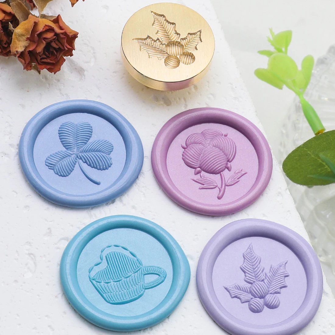 Embroidery Series Sealing Stamp Head 25mm Copper Plant Embossed Relief Stamp For DIY Cards Scrapbooking Invitation Decor