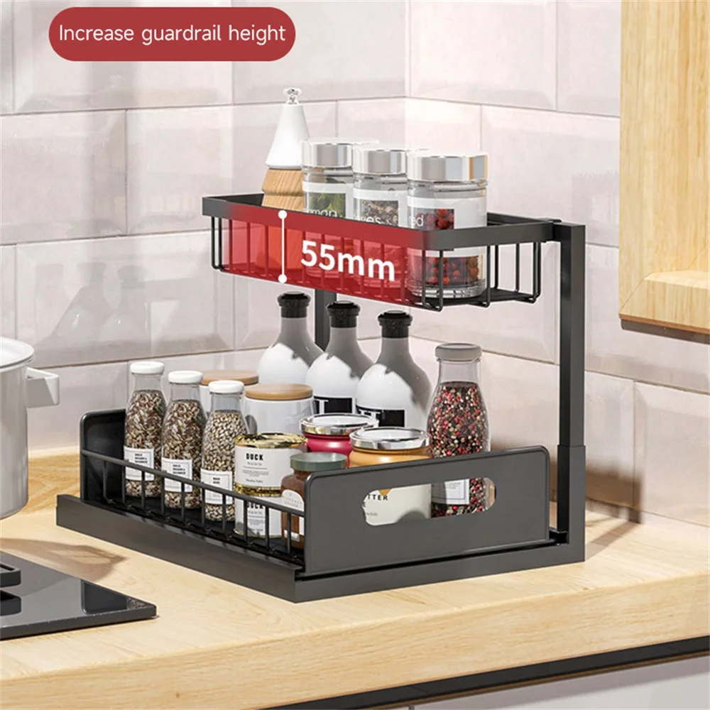 

Under The Kitchen Sink Storage Rack Drawer Type Can Be Pushed And Pulled Under The Cabinet Telescopic Double Shelf