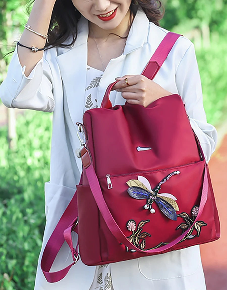 High Quality Oxford Zippered Backpack New With Multifunctional Anti Theft Backpacks Solid Color Dragonfly Animal Design Backpack