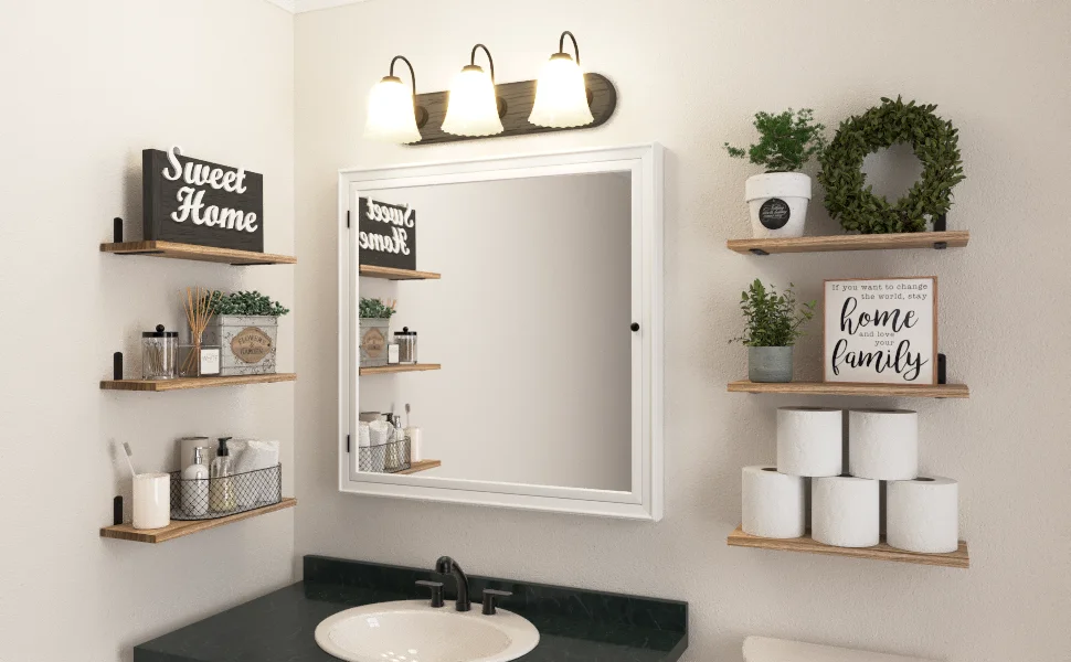 WOPITUES Floating Wall Shelves Set of 6, Wood Floating Shelves Wall Mounted
