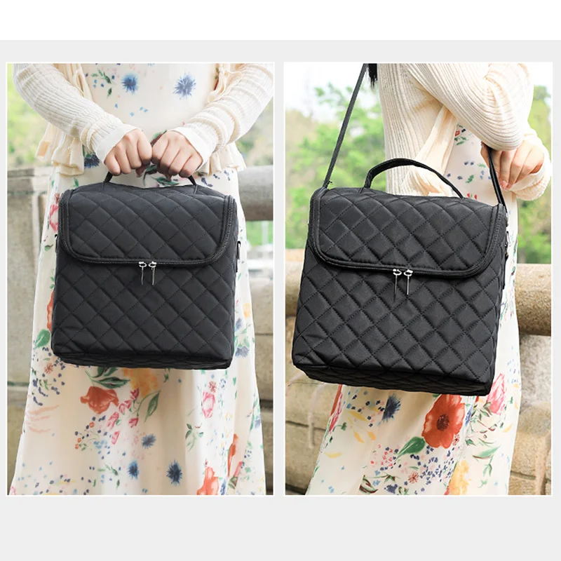 Women Cosmetic Boxes Zipper Nail Art Kit Storage Case Organizer Professional Make Up Handbag Large Capacity Plaid Makeup Bags 4