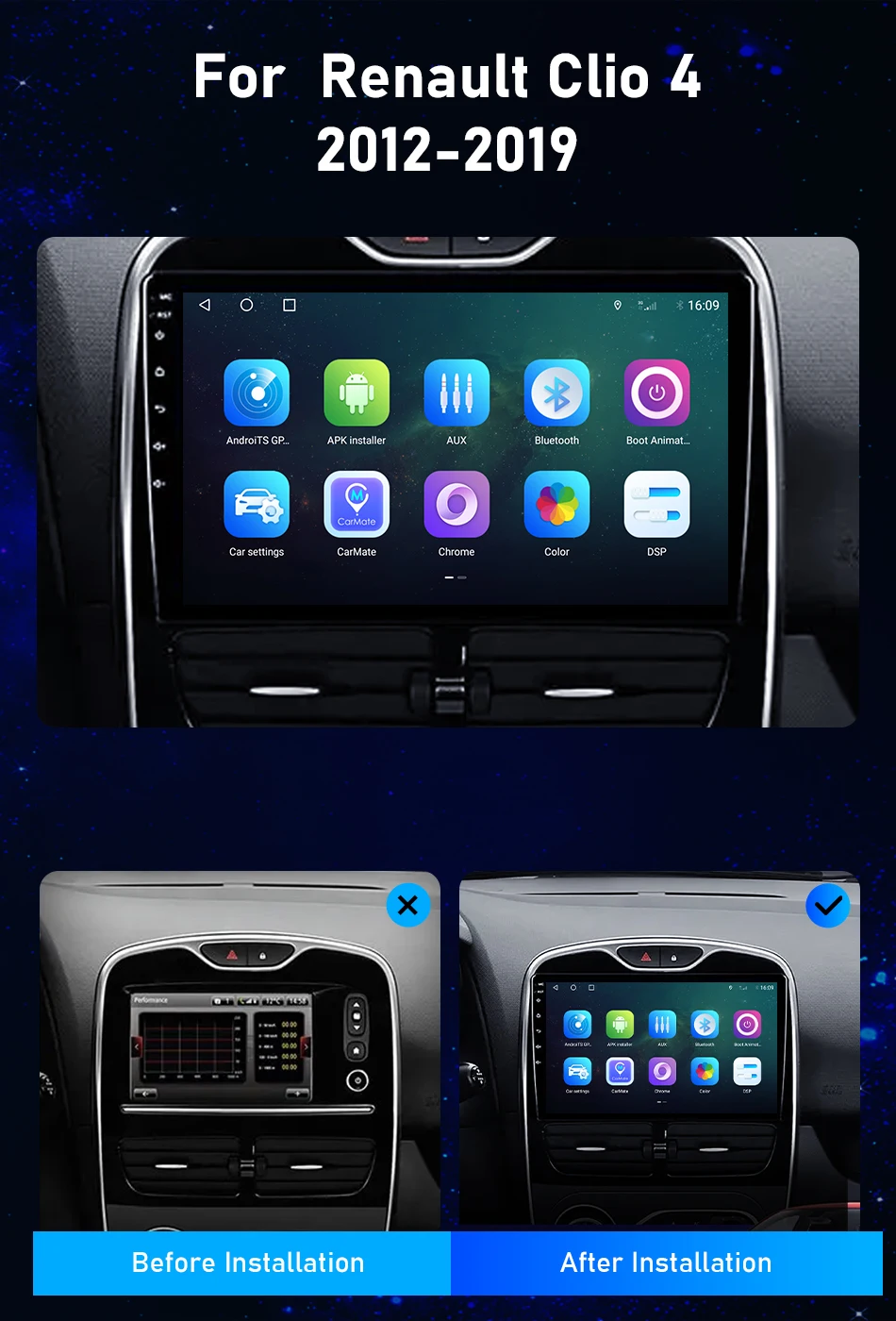 Srnubi 2 Din Autoradio TDA7851 Verstärker EQ DIY Theme Wireless CarPlay GPS-Navigation Bluetooth für Renault Clio 4 2016-2019 – Detail 1