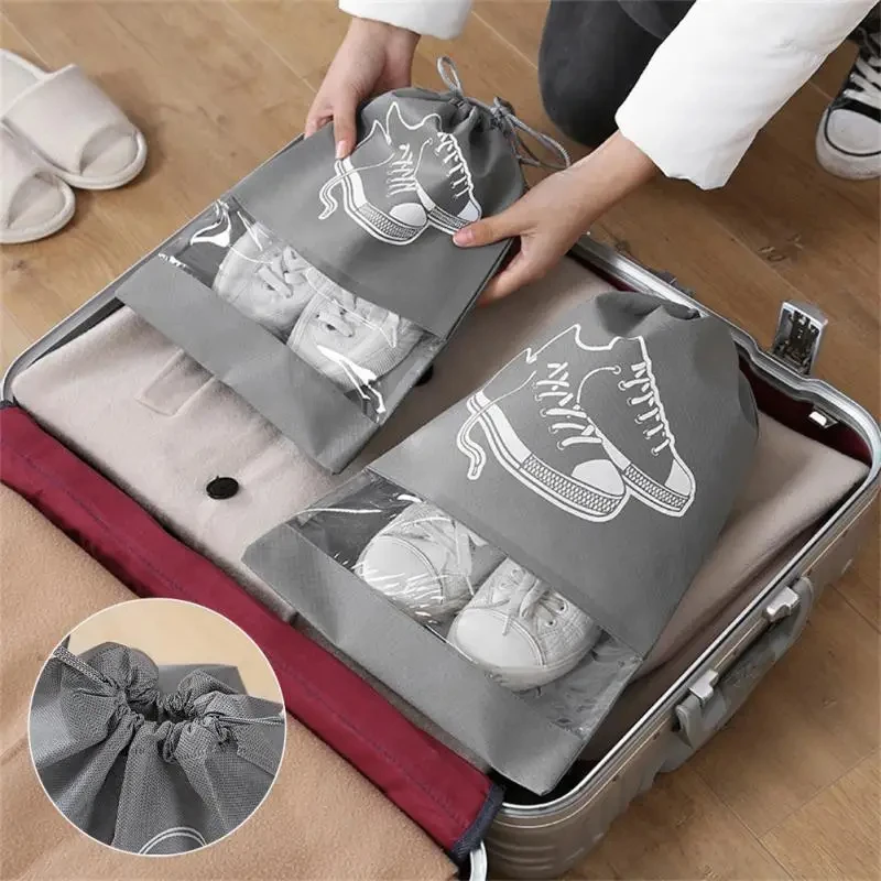 5/10pcs Shoes Storage Bag Closet Organizer Non Woven Travel Portable Bag Waterproof Pocket Clothing Classified Draw Hanging