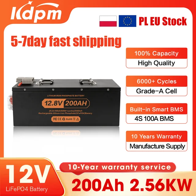 Batterie LiFePO4 neuve en stock UE, 12V 100Ah 200Ah 300Ah 400Ah, avec BMS intégré, cellules de qualité A, plus de 6000 cycles, pour onduleur solaire et camping-car 1