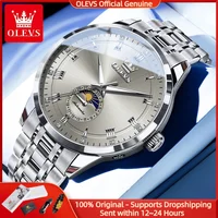 OLEVS 7063 Luxury Men Original Fully Automatic Mechanical Watch Fashion Luminous Moon Phase Waterproof Clock Business Men Watch