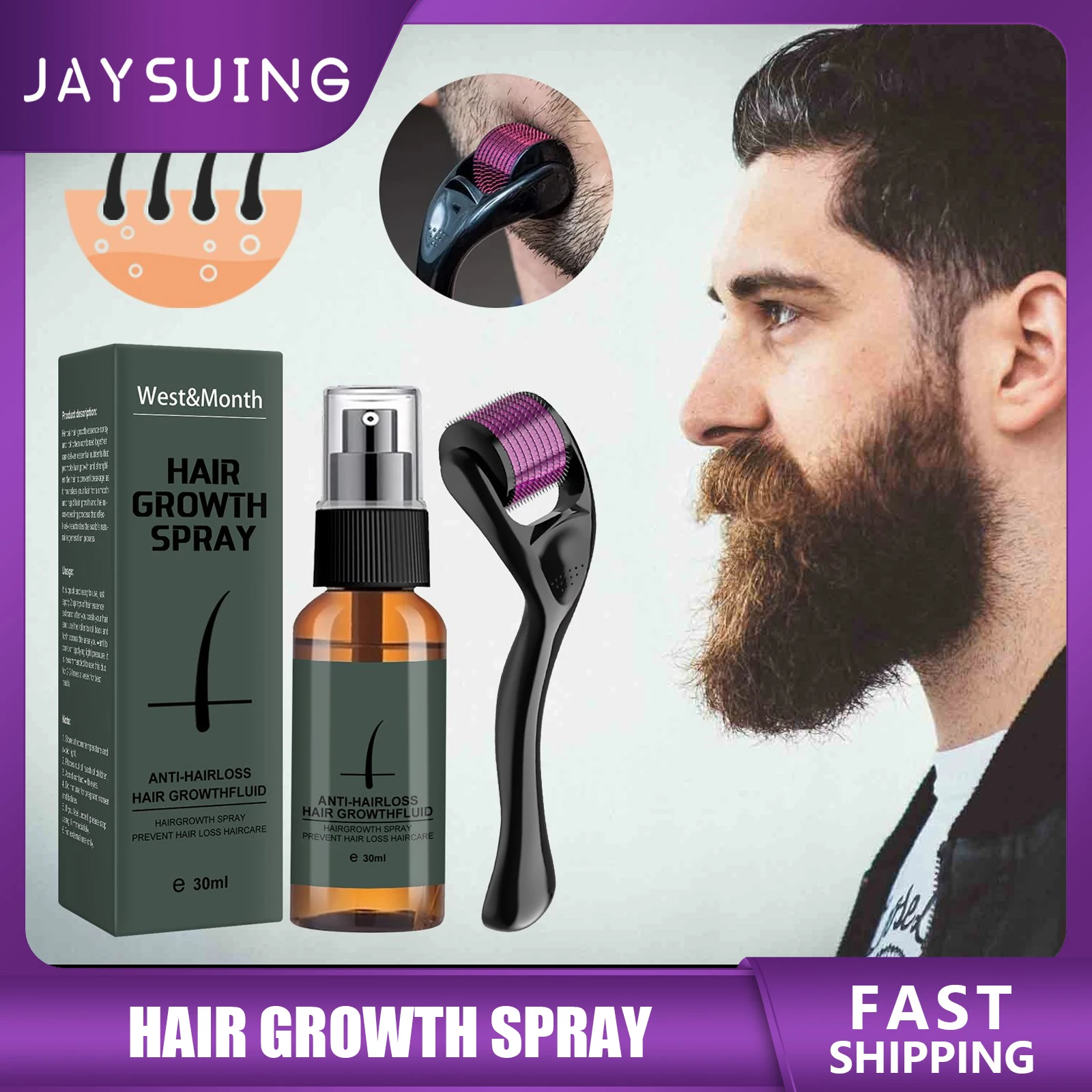 Men Beard Growth Spray Nourishing Moisturizing Beard Care Serum Roller