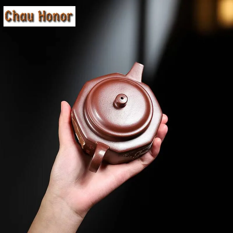 220ml Yixing Purple Clay Teapots Handmade Cattle Square Bell Pot Raw Ore Purple Mug Kettle Chinese Zisha Tea Set Customized Gift