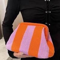 Summer Beach Clutch Bag Contrast Color Small Crochet Handbag Knitting Dumpling Clutch for Women Cute Cloud Casual Colorblock Bag