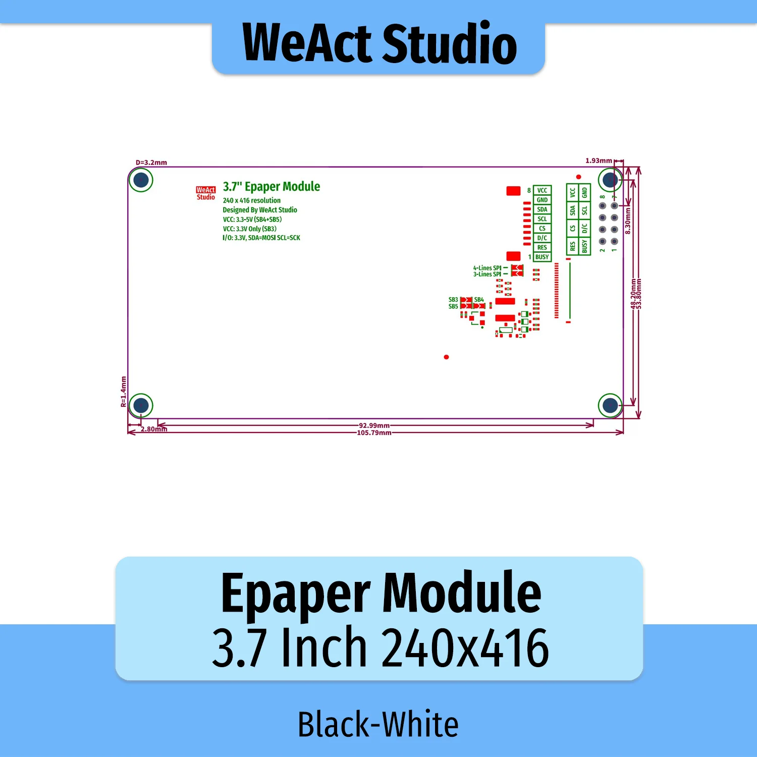 รูปสินค้า โมดูลจอแสดงผล Epaper 3.7 นิ้ว สำหรับ ESP32
