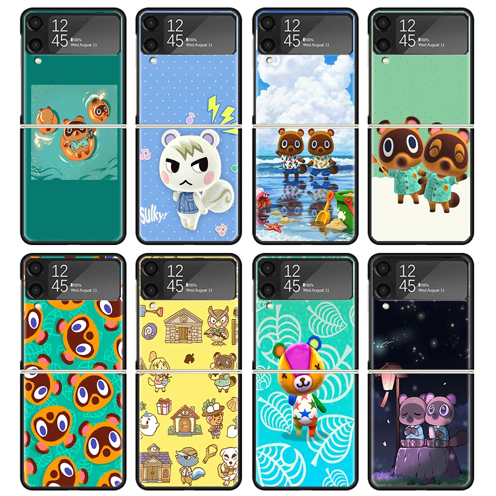 Animal C-Crossing New Horizons Case Per Samsung Galaxy Z Flip 4 5 3 Z Flip5 Flip4 5G Hard Phone Cover Flip3 Split Pieghevole Nero