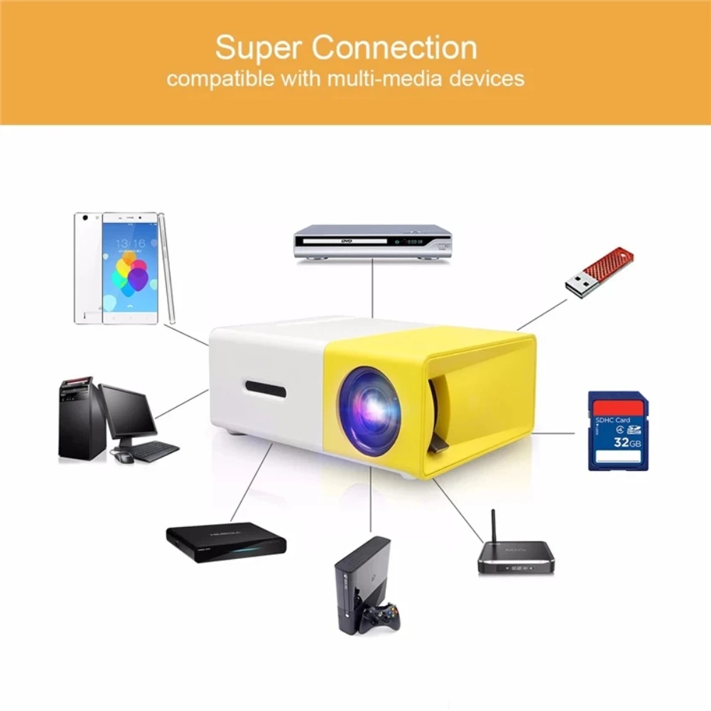 New YG300 Mini 1080P LED Projector Yg300 Upgraded Version 600 Lumen 320x240P HDMI-compatible USB Audio Home Media Player Beamer