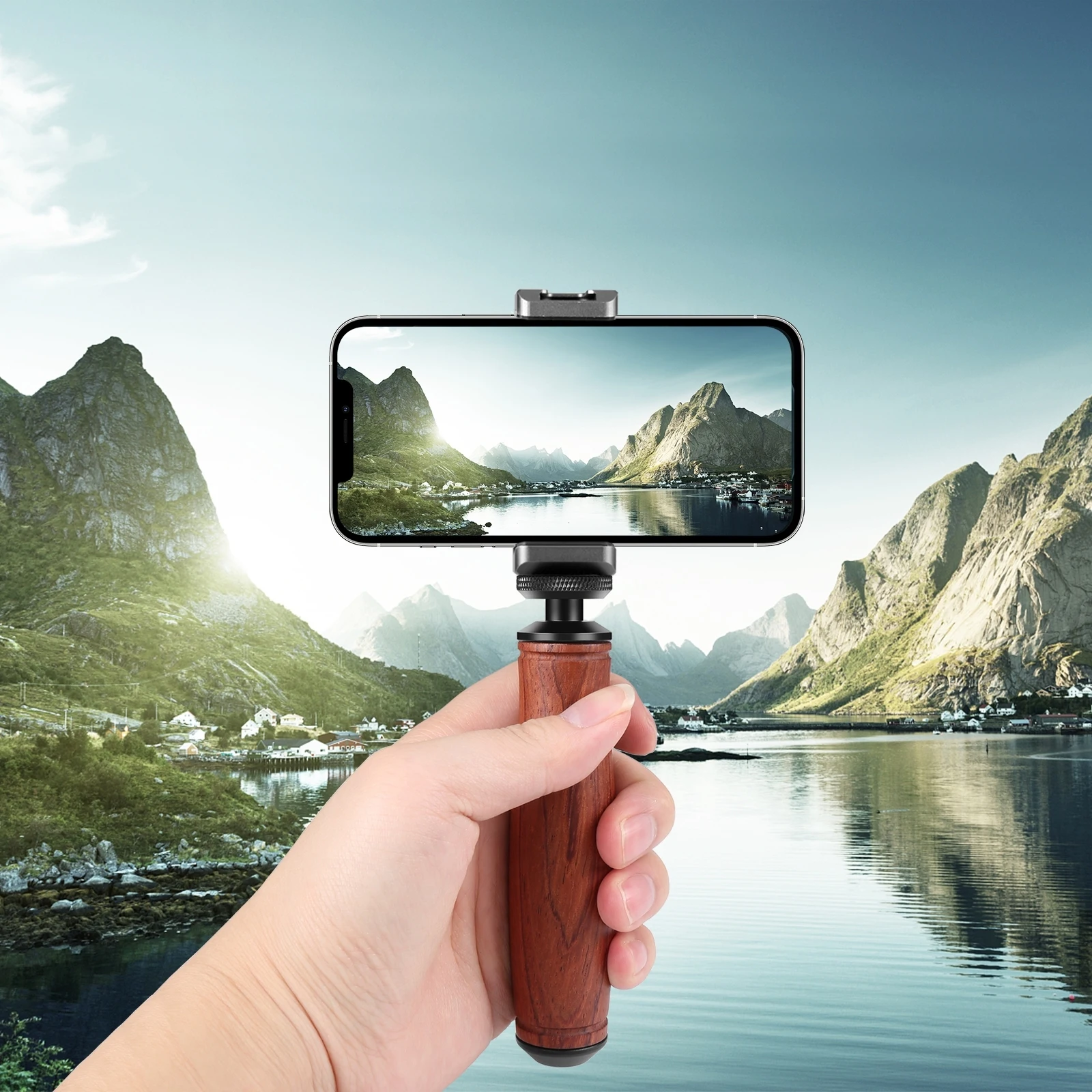 카메라 그립 안정기 핸드그립, 1/4 인치 나사 나무 손잡이, Gorpro/DJI용, insta360 및 기타 카메라
