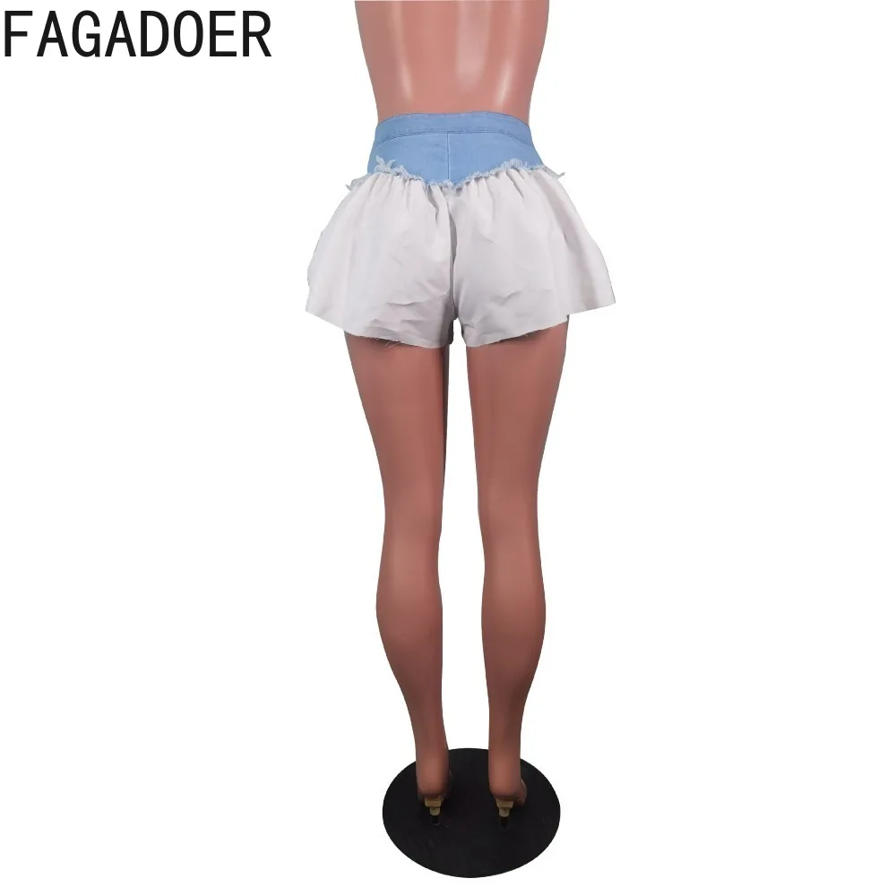 FAGADOER Fashion Streetwear Women Denim Splicing High Waist Button Shorts Casual Female Solid Color Elastic Cowboy Bottoms 2023