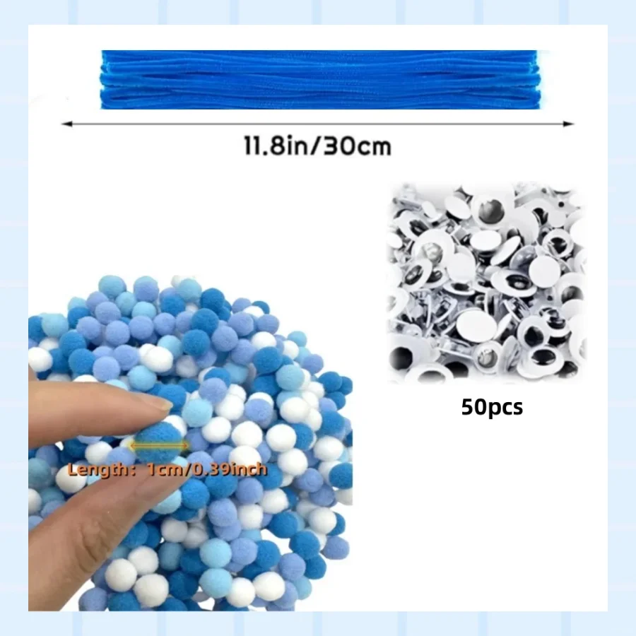 500 Pcs Kids Art & Craft Supplies Set DIY Activities & Parties Craft Set 200Pcs Pipe Cleaners 200Pcs Pom Poms 100Pcs Wiggle Eyes