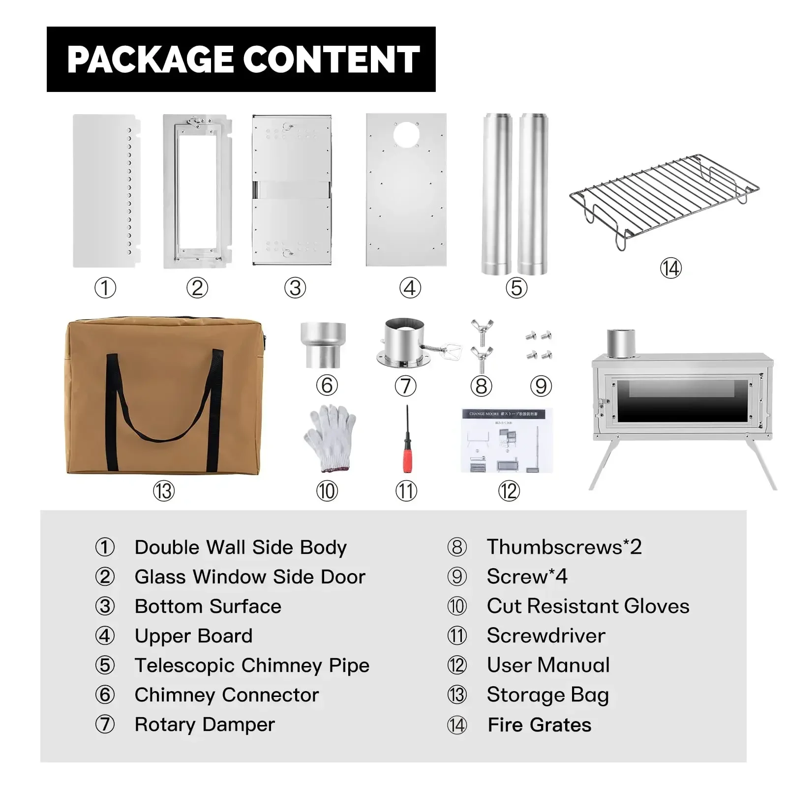 CHANGE MOORE Outdoor Portable Folding Camping Wood Stove Outdoor Wood Stove Picnic Detachable Burning Wood Stove