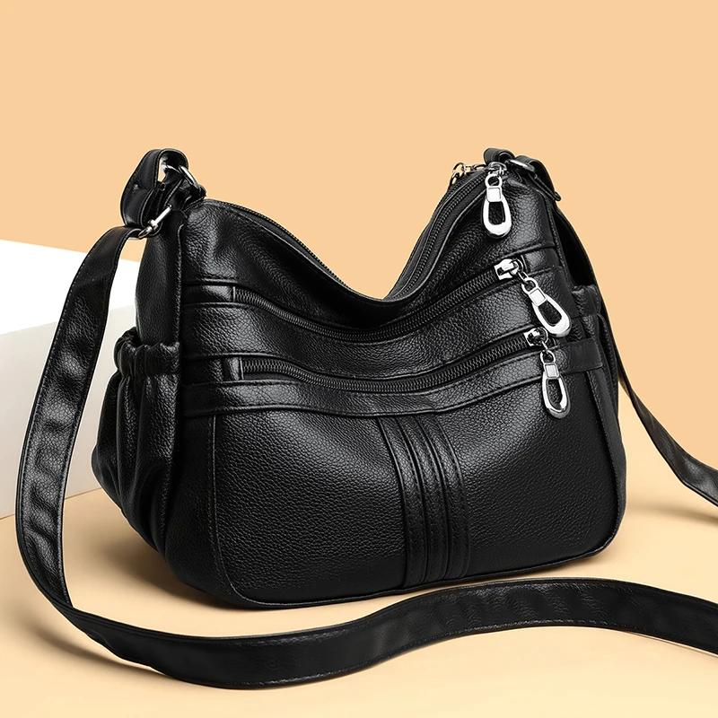 

Vintage PU Leather Shoulder Crossbody Bags for Women 2023 Designer Multiple Pockets Purses and Handbags Ladies Messenger Bag Sac
