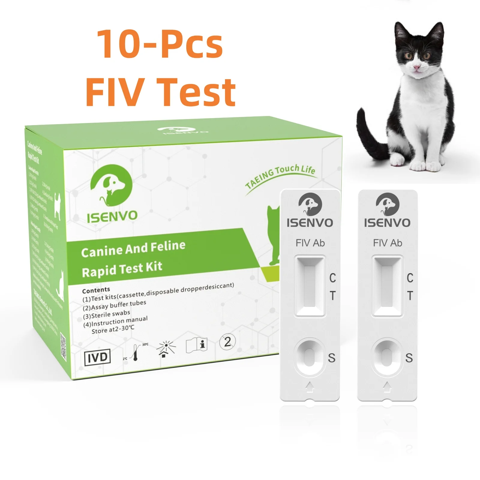 10 Pcs Feline FIV-Feline Immunodeficiency Virus Test Kit Cat Kitten Home Health Detection