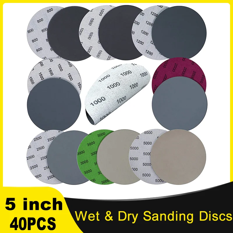 40PCS 5 Inch Wet & Dry Sanding Discs 800-5000 Grit Sandpaper Compatible Grinder Polishing Accessories for Auto Metal Wood sanding discs sandpaper set polish sand paper sandpaper tools mini sandpaper kit sander pads