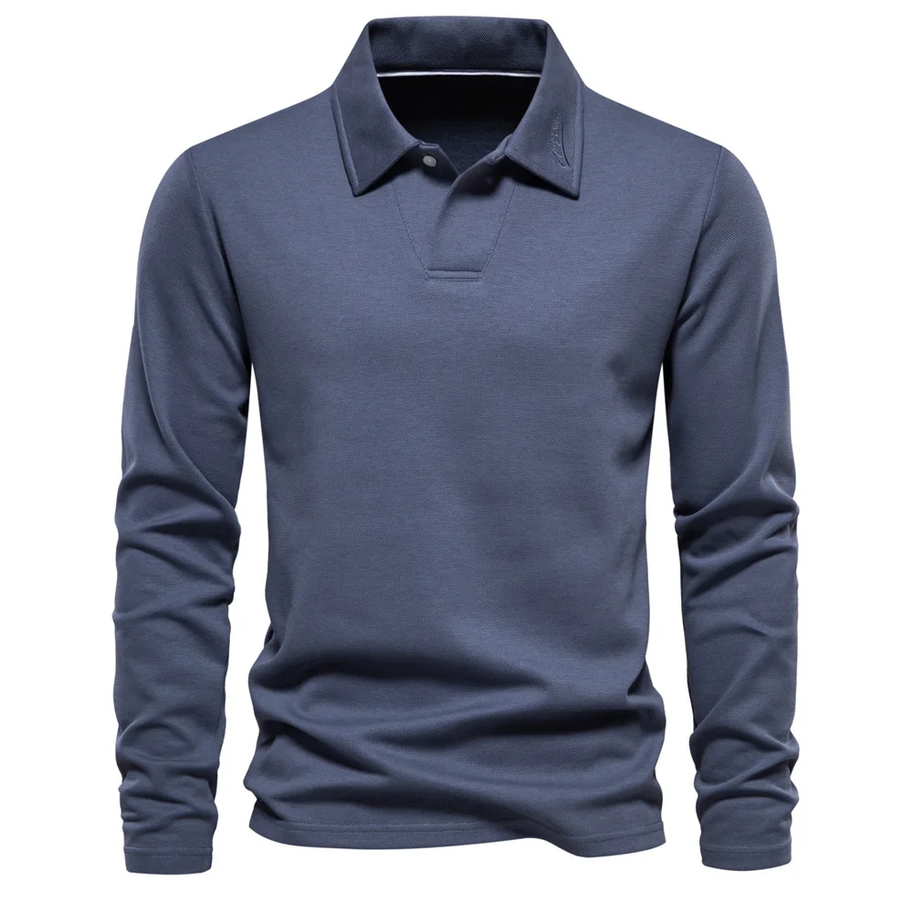 

New long-sleeved POLO shirt men's casual solid color tops lapel versatile
