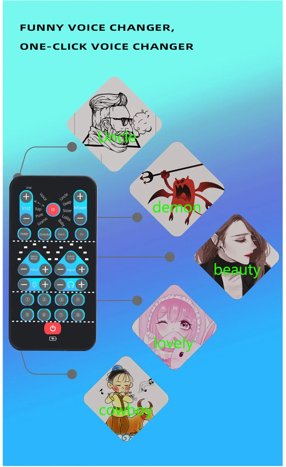 M10 Mini Voice Changer Card 8 Sound Effects Support Multi Function  Male Female