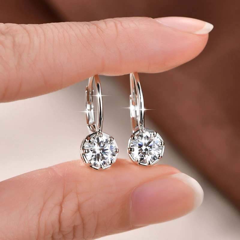 OXTAO Luxus-Moissanit-Ohrhänger, 14 Karat Gold gefüllt, für Damen, 6,5 mm, D-Farbe, VVS1, Laborimitation, Diamant, Hochzeit, Party, Schmuck – Detail 9