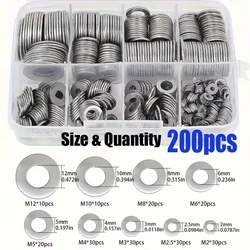 Versatile Stainless Steel Flat Washers Set - Ideal for Home DIY, Industrial Repair, Kitchen Decoration & Outdoor Maintenance (200pcs)
