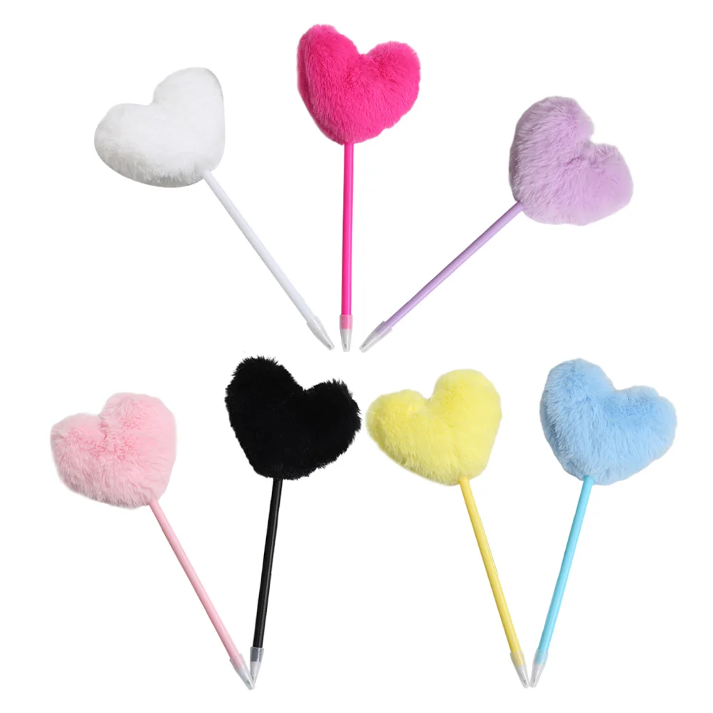 

7Pcs Decorative Ballpoint Pen Pom Pom Topper Pen Adorable Fluffy Ball Writing Pen Heart Pompom Pen