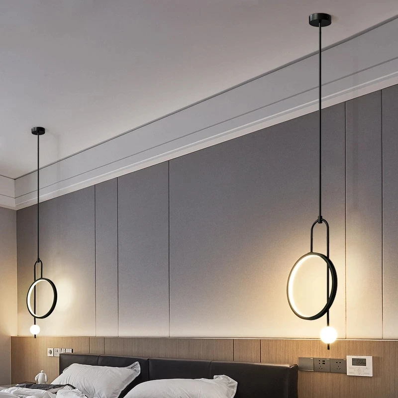 Pendant Lamp Gold Ring Light Modern Ball Led Hanging Bedroom Bedside Minimalist Nordic Luxury Living Room Background Lighting