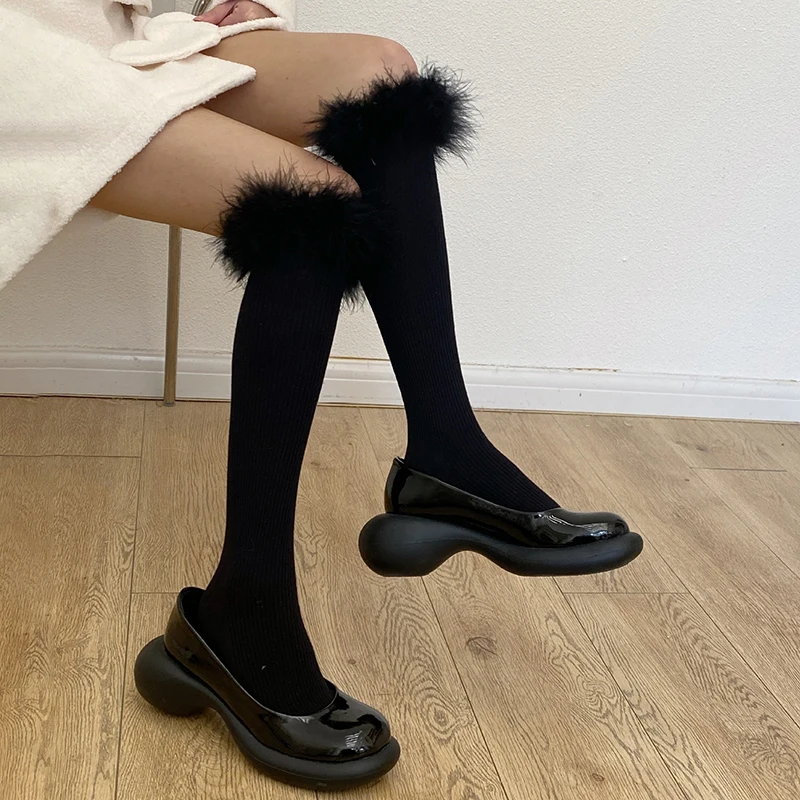 New Down Stockings Female Jk High Socks Lolita Solid Color Cute Cotton