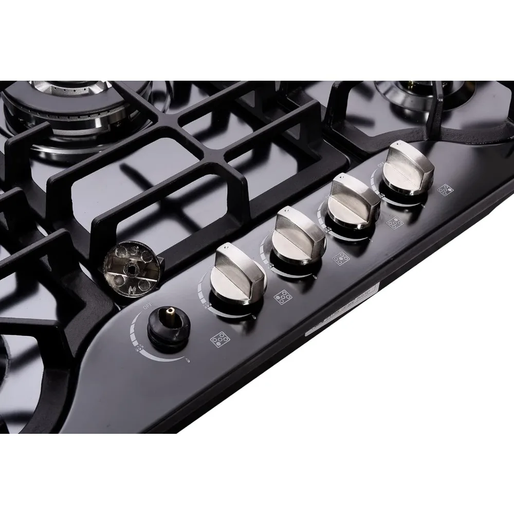 30 Inch LPG/NG Gas Cooktop Dual Fuel 5 Sealed Brass Burner Stainless Steel Hob 110V AC pulse Ignition Stainless 5