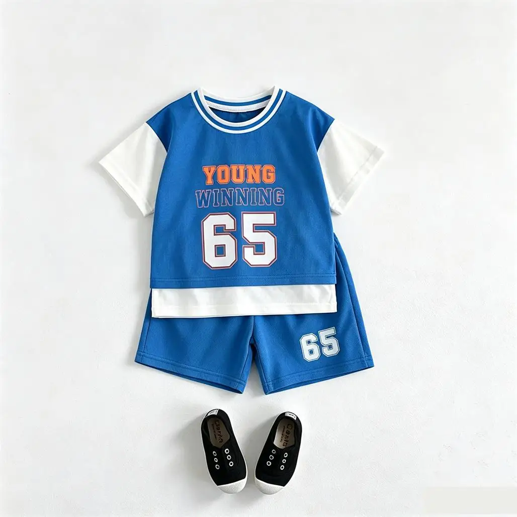 Boys Casual Sports Clothes Short-sleeved Outfits Round Neck TShirt+Shorts 2pcs Summer Clothing Thin Tees Shorts Trendy Wear - 4