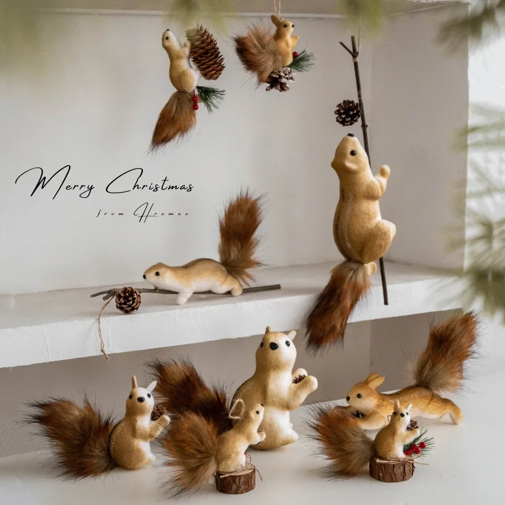 Cute Artificial Squirrel Pendant Christmas Tree Hangings Ornaments Simulated Squirrel Craft Xmas Garden Doll Pendant Decorations 3