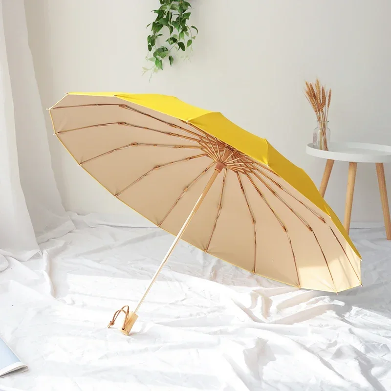 

Japanese Luxury Wowden Parasol Simple Woman Sunny Rainy Large Folding UV-Protection Durable Umbrella Vintage Windproof U5B