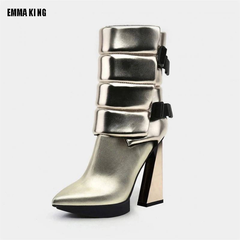 

2023 New Thick-Soled Fashion Water Platform Boots Buckle Strap High Heel Mid-calf Boots Women's Sexy Mid Calf Boots 41