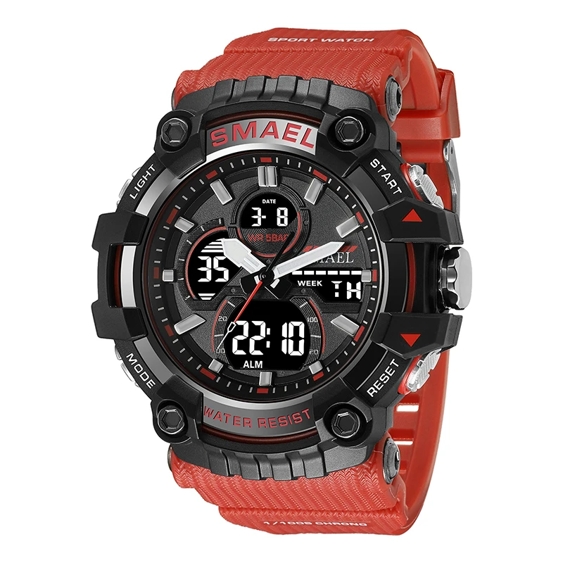 SMAEL Orologi militari da uomo per sport all'aria aperta, impermeabile, LED, data, sveglia, digitale, analogico, orologi da polso per uomo, Rosso e verde., Large Face, Digitale