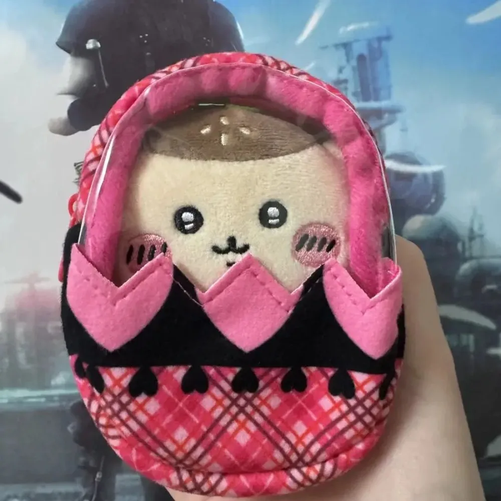 Cute Small Easter Egg Doll Bag Egg-Shaped Transparent Bag Pendant Multipurpose Plaid Pattern Badge Holder