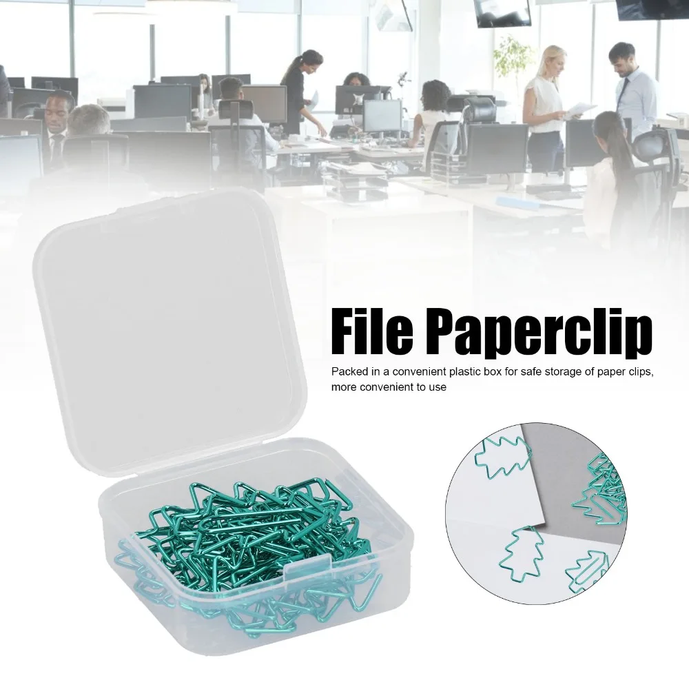 20PCS 나무 모양 미니 종이 클립 전기 도금 금속 32*24mm 철 종이 클립 짙은 녹색 보관 상자 파일 종이 클립