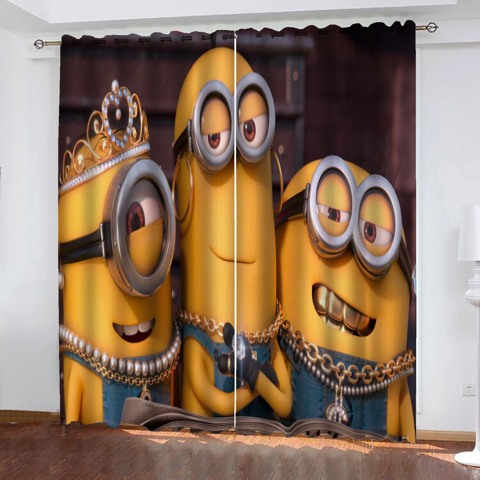 Minion Curtains For Living Room Anime Printed Blackout Curtains Home Decor Dustproof Cartoon Cute Perforated 100% Polyester 2