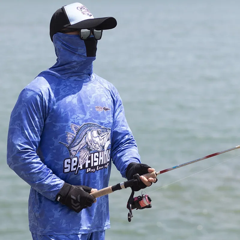 Camouflage Hooded Fishing Clothing Fishing Pants Summer Ice Silk Quick Dry Sun Protection Clothes Outdoor Shirt Jerseys fishing clothes