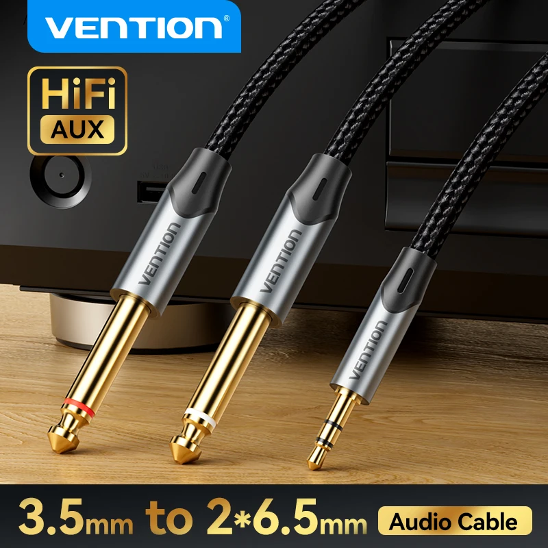 Vention 3.5mm à Double 6.5mm câble TRS adaptateur AUX câble Audio 6.5 Jack vers stéréo 3.5 Jack pour amplificateur mélangeur adaptateur 6.35mm