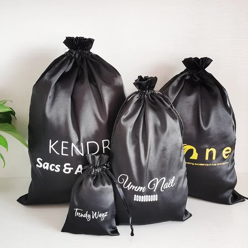 Drawstring Bags Satin Hair Extenssions Packaging Bag Makeup Beauty Case Shoe Cloth Wig Storage Dustproof Sachet Custom Logo 50p 10pcs lot soap packing pouches cosmetic jute bags for lip gloss coffee beans storage sachet eyelashes pocket can customized logo