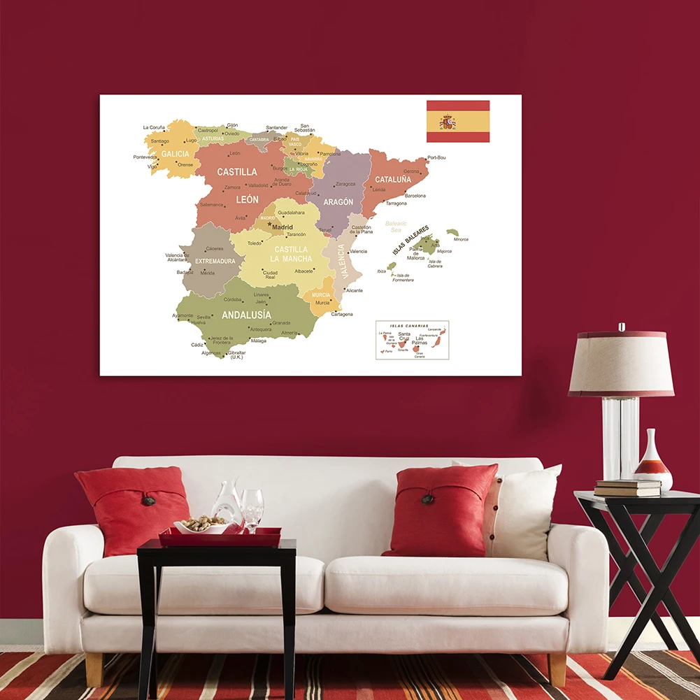 150*100 cm Political Map Of The Spain Non-woven Canvas Painting Wall Poster Office Home Decoration School Supplies In Spanish