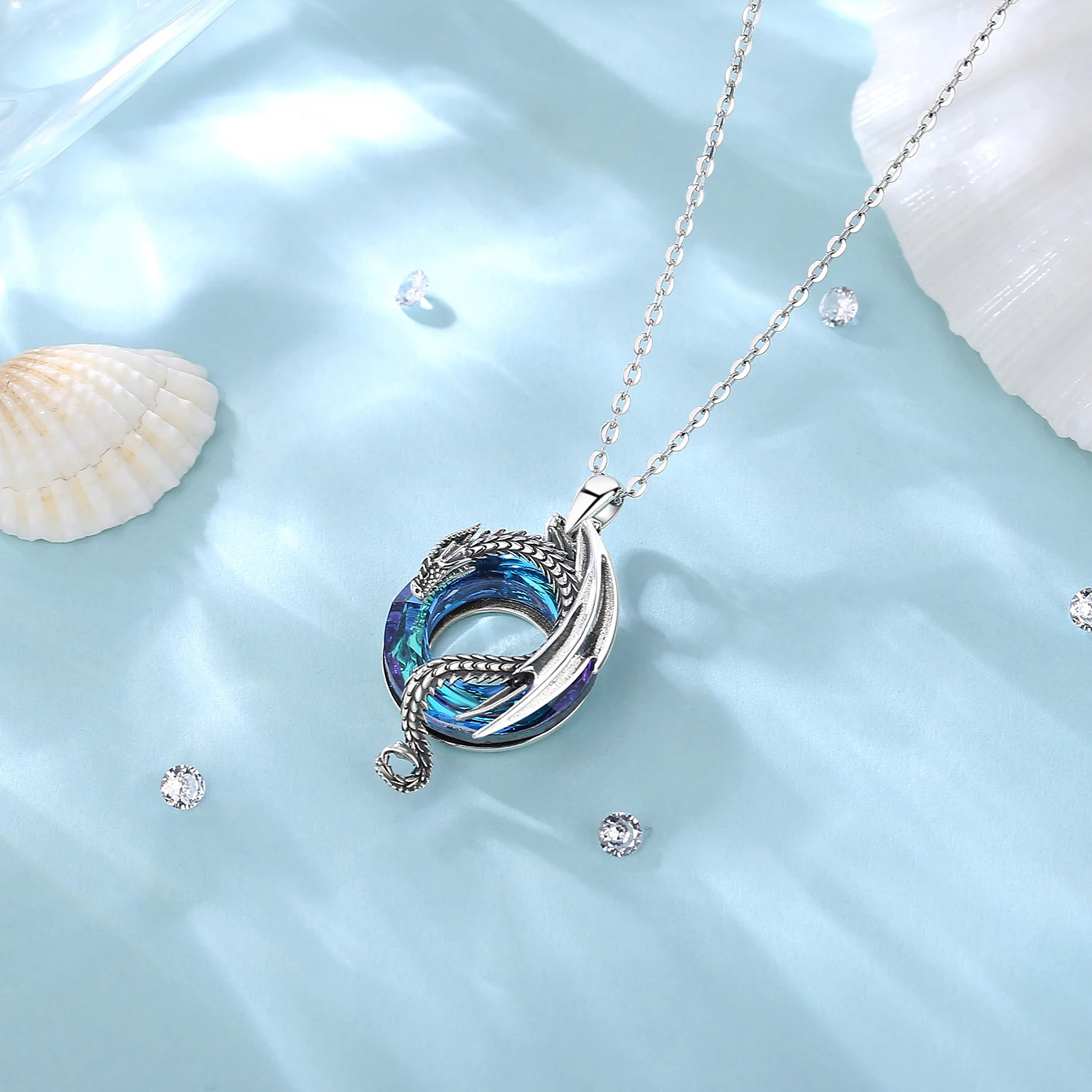 Eudora Real 925 Sterling Silver Dragon Phoenix Neckalce for Women Luxury Austrian Crystal Dragon Phoenix Pendant Trendy Jewelry