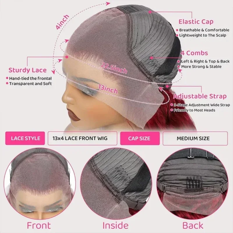 40  Inch 99J Deep Wave Wigs 13X4 HD Transparent Curly Lace Human Hair Wig Ombre Dark Red Water Wave Wig For Black Women