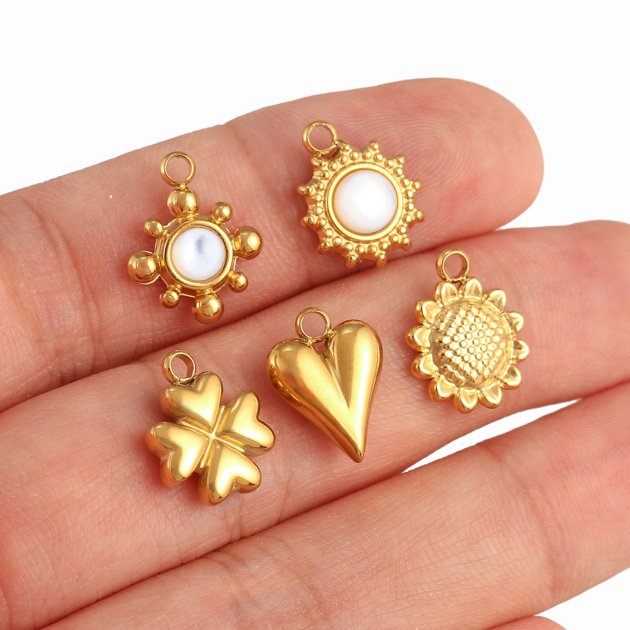 3 Stück Sonne/Herz/Glücksklee Charm Edelstahl Exquisite natürliche Muschel Anhänger handgemachte Armband Halskette DIY Schmuckherstellung – Detail 9