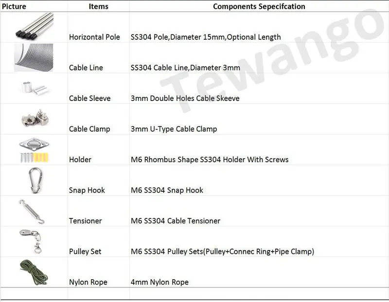 Description Picture 3 of itemSS304 Installation Kits Wave Telescopic Sail 3 Rows Pulley Retractable Canopy Install Parts Stretchable Awning Accessories Set