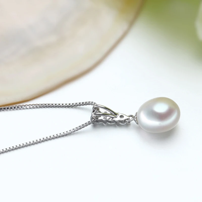 Pendant Necklace White Natural Freshwater Pearl Pendant 925 Sterling Silver for Women